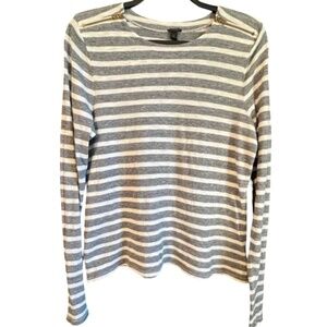 J Crew Long Sleve Grey Striped Shirt with Cute Zipper Shoulder Detail